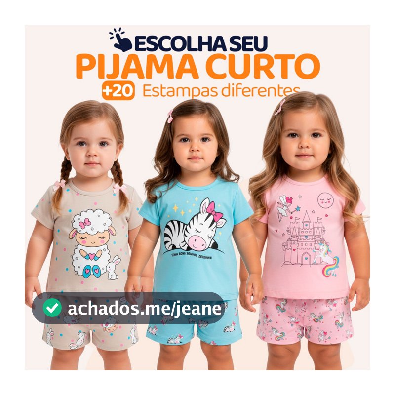 Pijama Infantil Bebê Menina Manga Curta com Estampas Fofas e Conforto Roupa para dormir Bebê Feminino Verão Calor L06