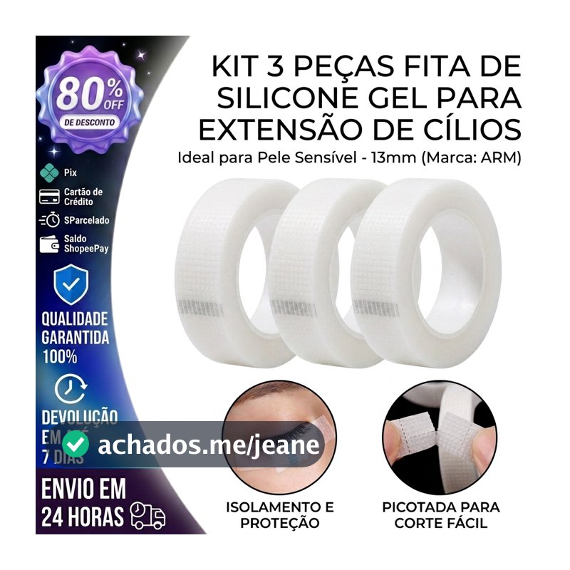 KIT 3 PEÇAS Fita Silicone Gel para Extensão Cílios Pele Sensível 13mm BRACO（Branco em armazenamento）