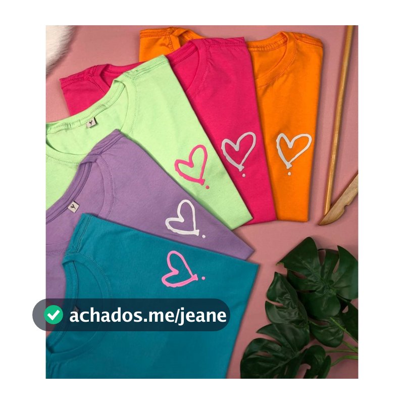 T shirt Feminina Plus Size de Algodão - Estampa Coração Alto Relevo G1 e G2