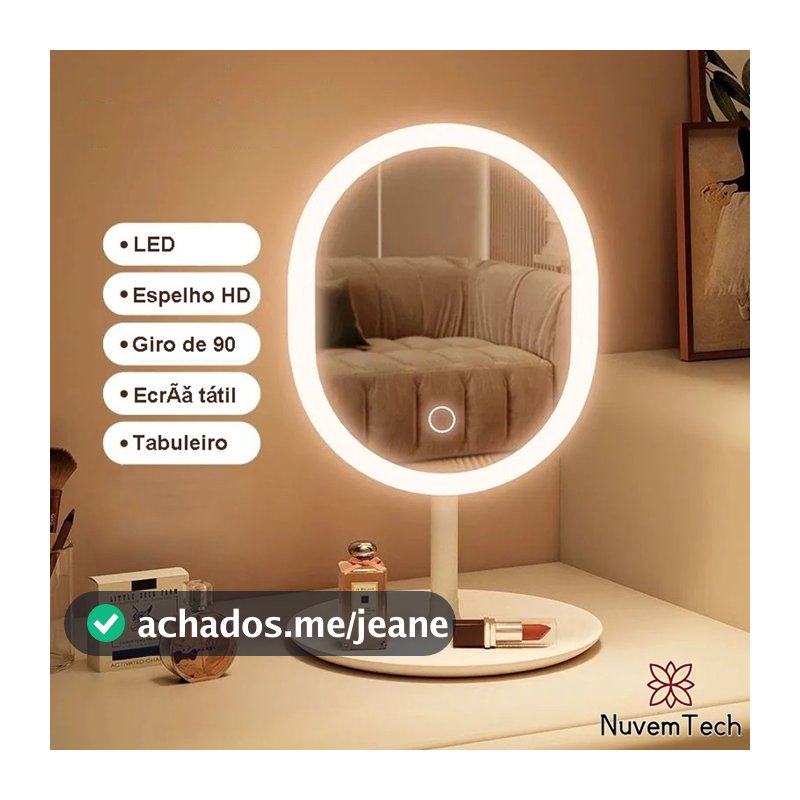 Espelho De Maquiagem Mesa Inteligente Com Luz LED USB Portátil Dobrável Ajustável Touch Oval