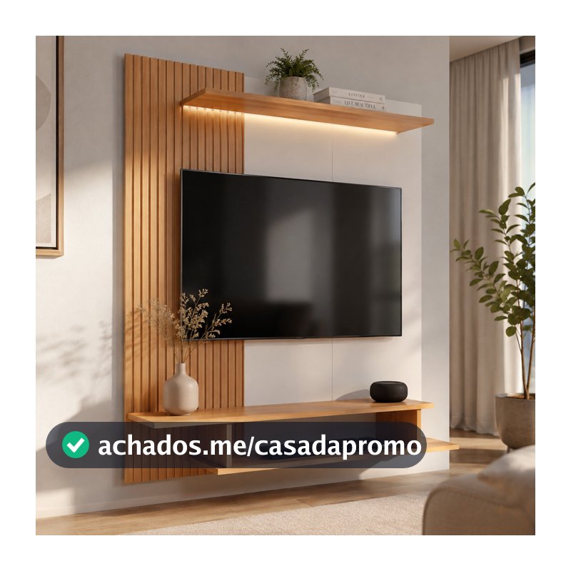 Painel Ripado para Tv até 43 Polegadas Prateleira Nicho para Quarto Moderno Decorativo