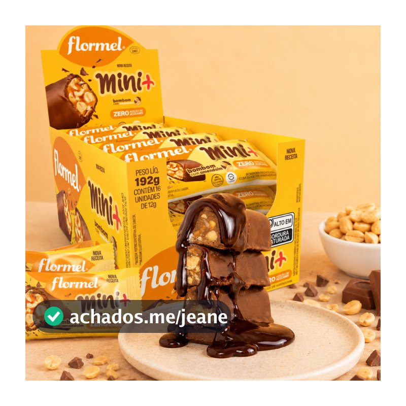 Caixa 16 unid Bombom Chocolate Zero Açúcar Sem Gluten Amendoim Mini Flormel 12g Doce Saudável Fit