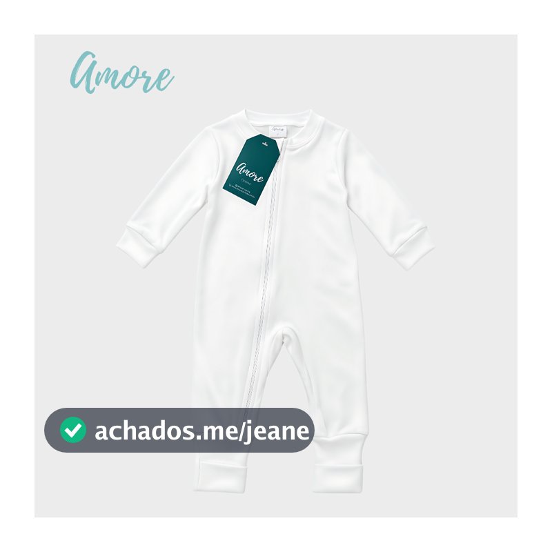 Macacão de Bebê Vira Pé Amore Bege 100% Algodão