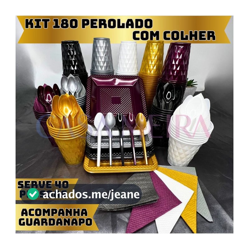 Kit 180 Itens P/ 40 Pessoas Festa Aniversário Completo Perolado Descartável Luxo Pratinho Copo Colher Guardanapo
