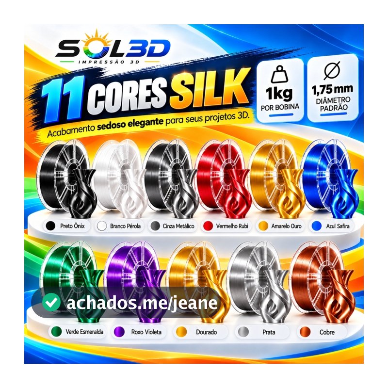 Filamento PLA Silk SOL3D 1kg 1,75mm Brilho Sedoso Impressora 3D