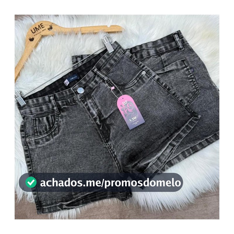 Short Preto Lycra Ume Jeans Marmorizado Manchado Levanta Bumbum com Pinças Short Curto Cintura Alta