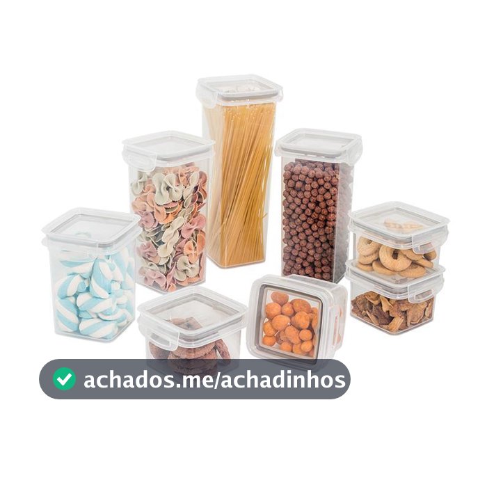 Kit 8 Potes Porta Mantimentos Herméticos Empilháveis Plástico Quadrados para Geladeira Despensa Armário Plasútil