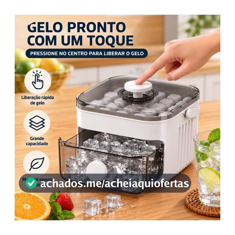 Forma de Gelo Manual com Coletor e Tampa Fácil de Desenformar Grande Capacidade