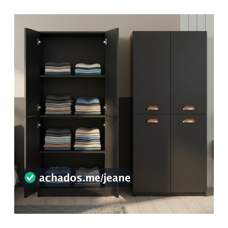 Guarda-Roupa Solteiro 4 Portas Catarina 4 Prateleiras Branco/Preto