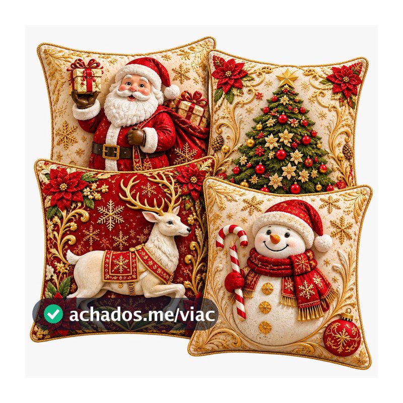 Capa de Almofadas 1 e 4 Decorativas 45x45 Estampas Natalinas estampa premium 2026 PAPAI NOEL SACO NAS COSTA F BR