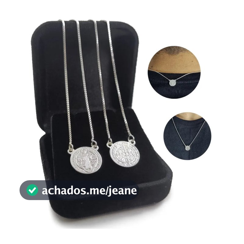 Escapulário Prata 925 Colar São Bento Legítima Masculino/Feminino 60cm Medalha Corrente Cordão