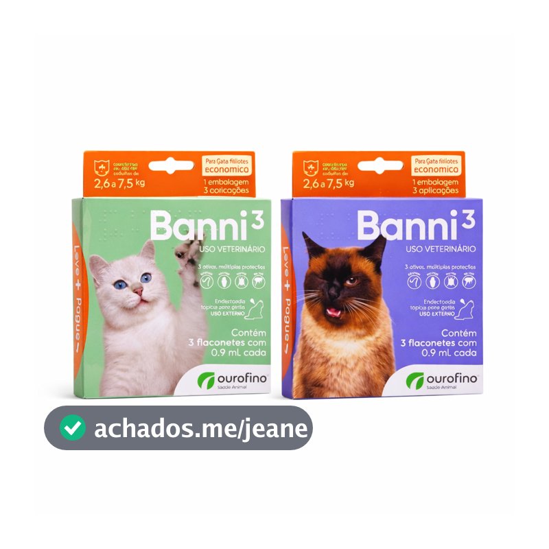 Antipulgas Sarna Vermifugo Gatos Banni Ourofino 1 A 7.5kg 3 Pipetas