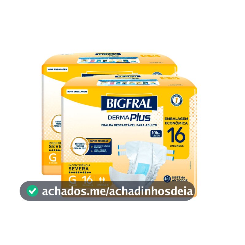Kit 2 Fralda Bigfral Derma Plus Econômica G 16 Unidades