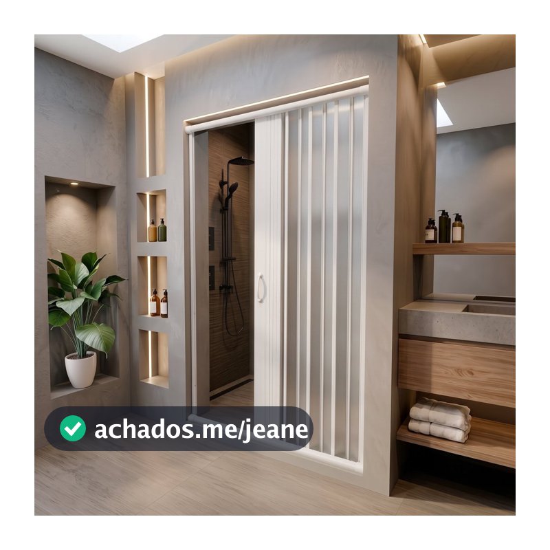 Box para Banheiro Sanfonado Frontal 185x130cm PVC Branco Branco