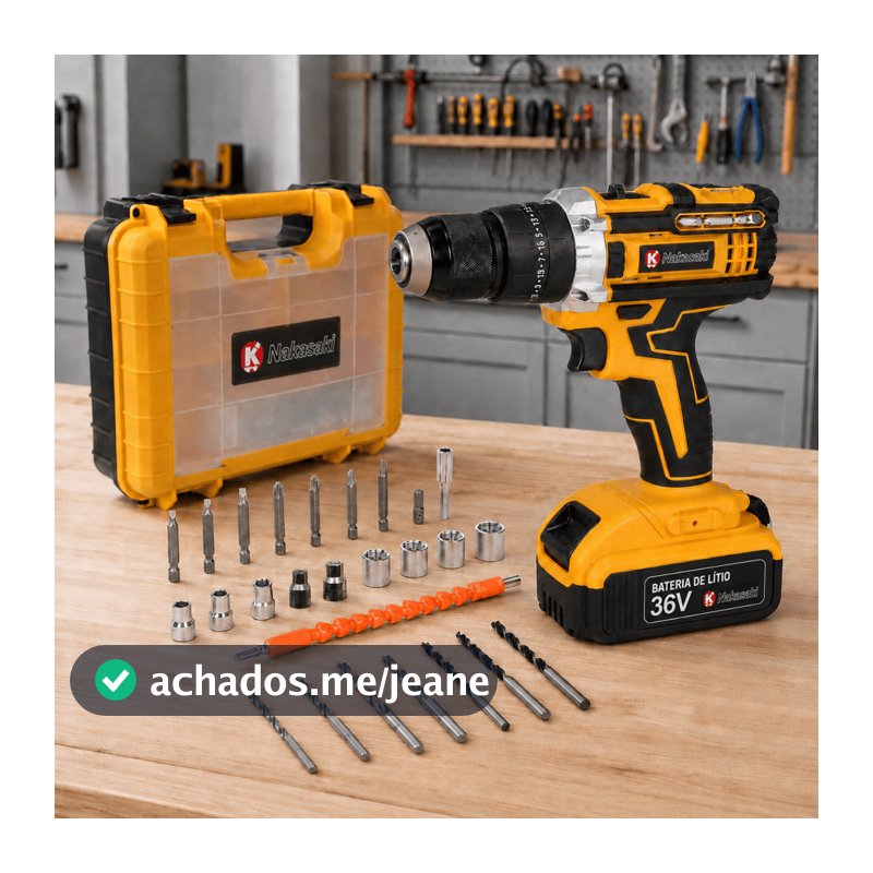 Parafusadeira e Furadeira de Impacto Profissional 36V Sem Fio Mandril 13mm Nakasaki Com Maleta