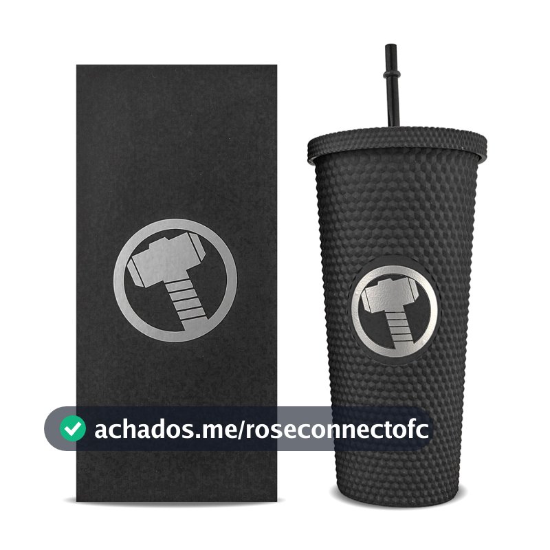 Copo Marvel Thor Preto 710ml Canudo Reutilizável Resistente