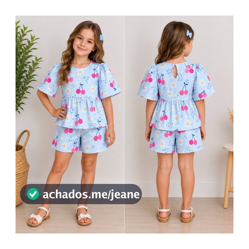 Conjunto Infantil Menina Short mais Blusa Estampado Tecido Leve e Confortável.