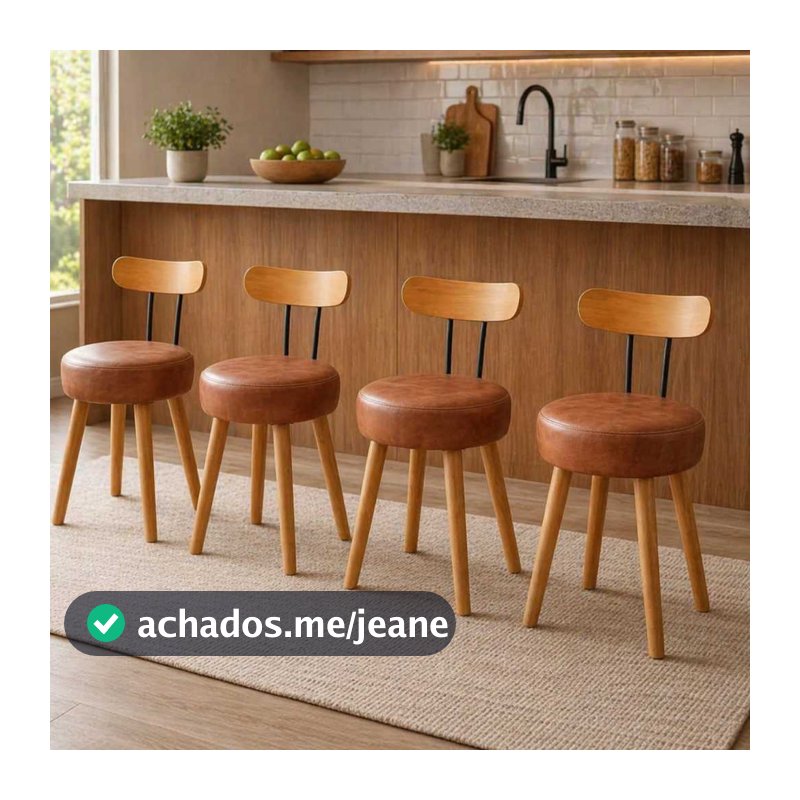 Jogo Banqueta Cadeira Baixa Estofada Encosto Madeira Jantar Resistente Cozinha Balcão Area Gourmet