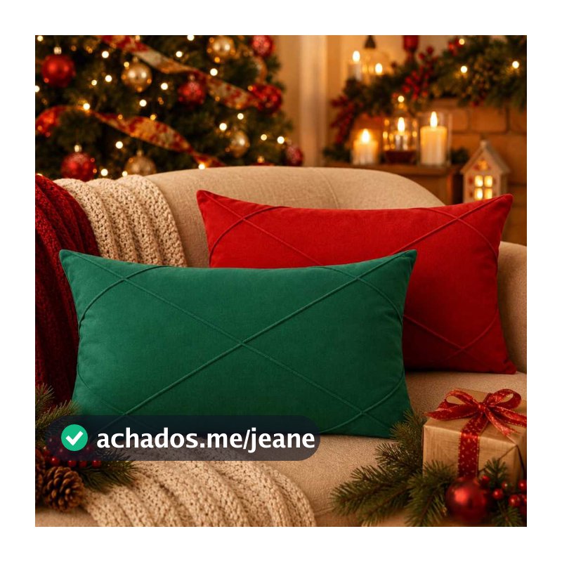 Kit 2 Capas de Almofada Baguete Natalinas 50x30cm Suede com Zíper Invisível – Decoração de Natal