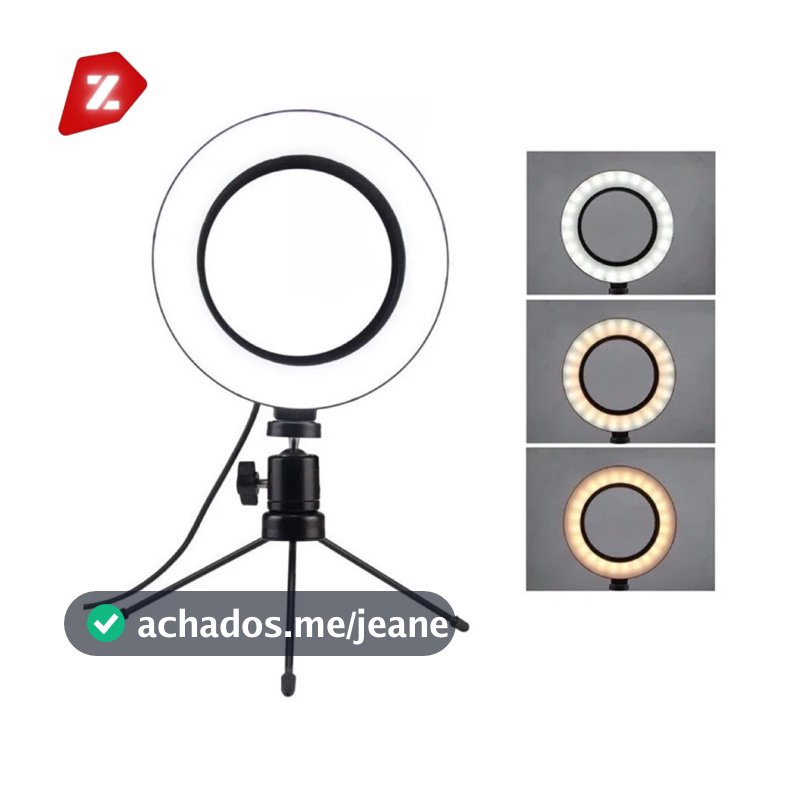 Ring Light Iluminador Selfie Makeup + Tripé De Mesa Luz Led 6 polegadas para Maquiador Youtuber