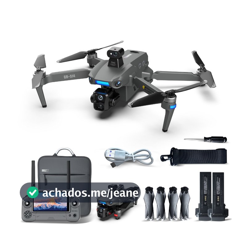 Drone 4K Profissional com GPS, Câmera 3 Eixos, 6Km FPV, Evita Obstáculos, 2 Baterias
