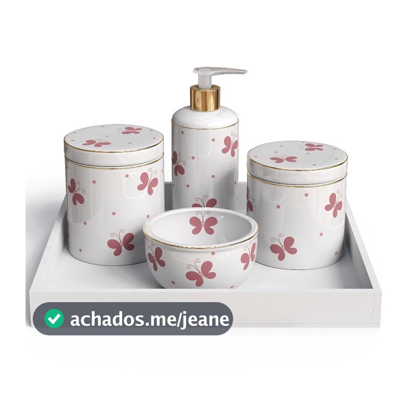 Kit Higiene Bebe Porcelana Borboletas Filete De Ouro Delicado