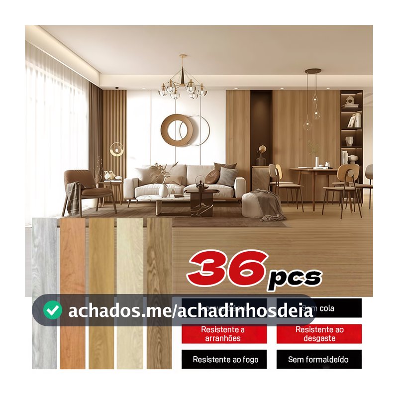36PCS/5㎡ Adesivo de Piso Madeira Moderno Antiderrapante Lavável 91,4x15,2cm vinílico