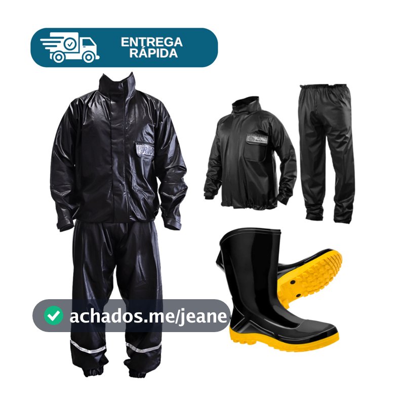 Conjunto Roupa Chuva Motoqueiro PLT + Bota Pvc Solado Amarelo Motociclista Motoboy Impermeável