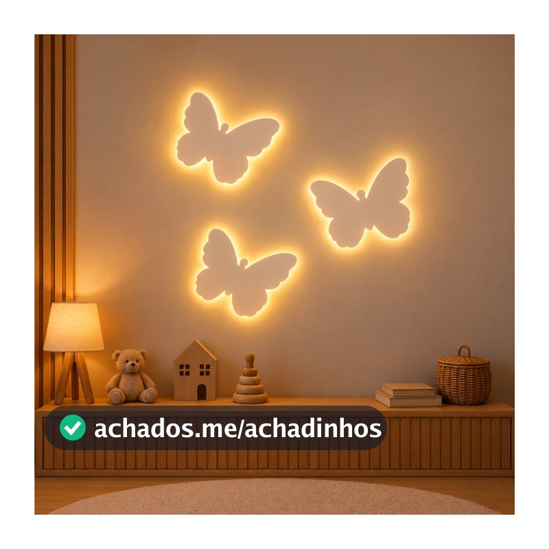 Kit 3 Borboletas Luminária LED Parede Infantil Quarto Menina Decoração