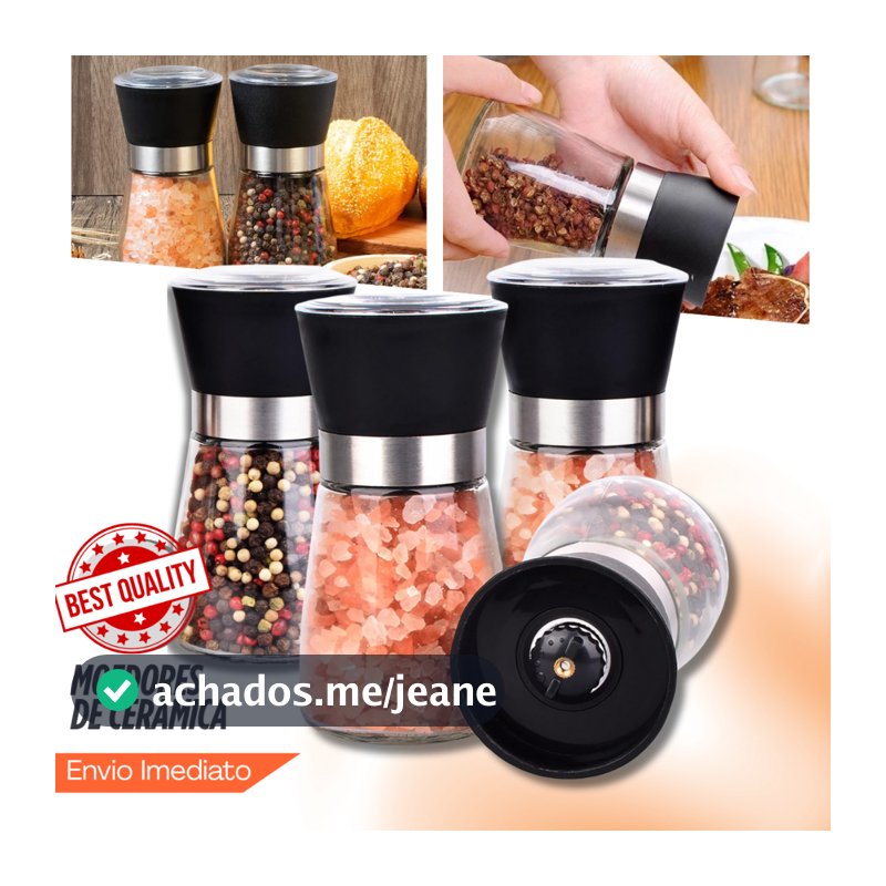 Conjunto 1- 4 Moedores Premium SalPimenta Moagem Ajustável Cerâmica Design Clássico Inox & Acrílico