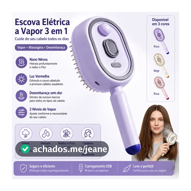 Escova Elétrica a Vapor 3 em 1 para Cabelo com Nano Névoa, Luz Vermelha e Função Desembaraçante para Cuidados Capilares