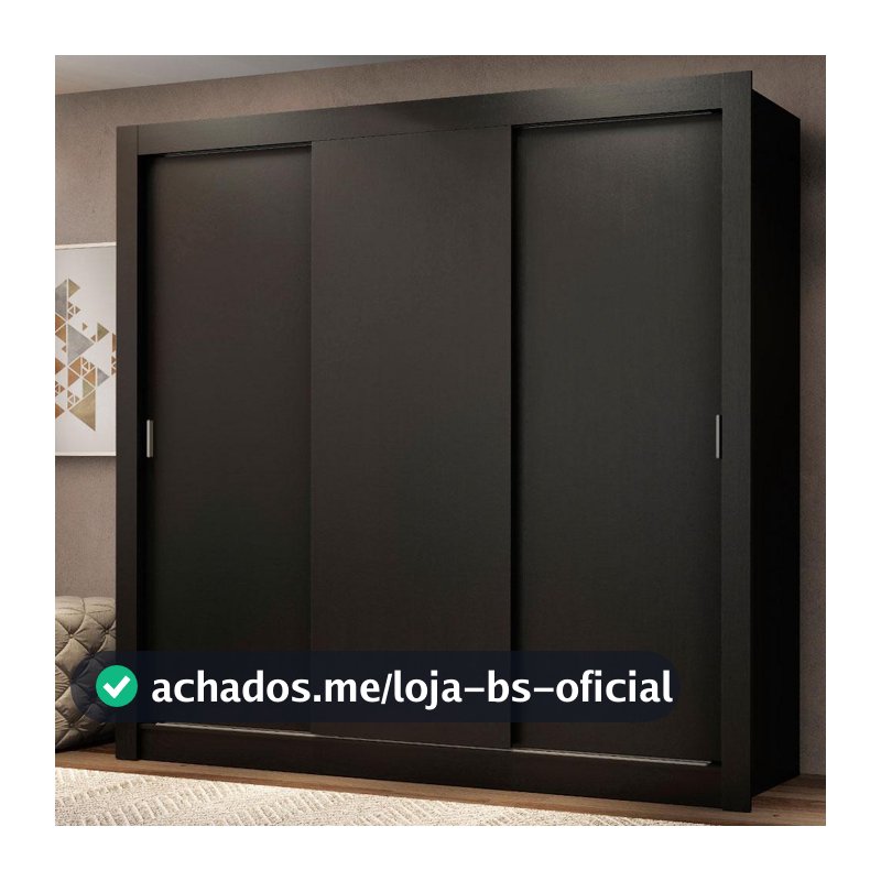 Guarda Roupa Casal Madesa Mônaco 3 Portas de Correr - Preto
