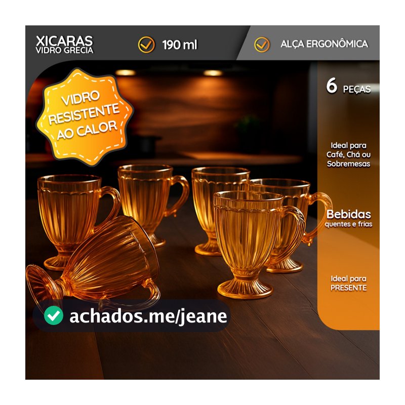 Kit 6 e 4 Xícaras Café Chá Cappuccino Vidro 190ml Grécia Design Retrô
