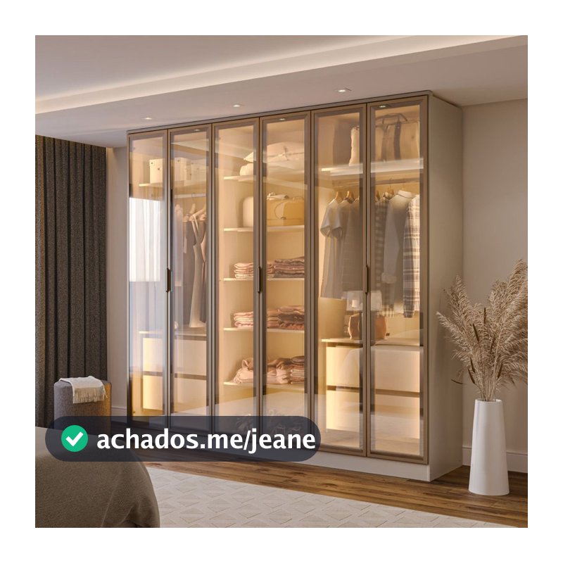 Guarda-Roupa Planejado 6 Portas Reflecta com LED 100% MDF Orion CabeCasa MadeiraOriginals Bege/Aveia Aveia