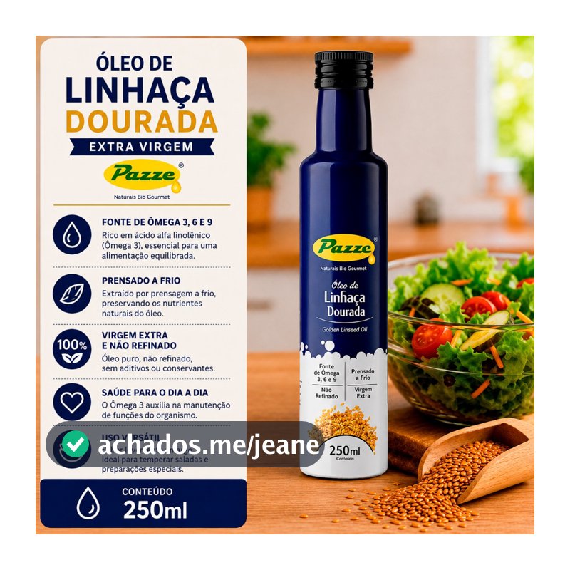 Óleo de Linhaça Dourada Extra Virgem Pazze 250ml Prensado a Frio