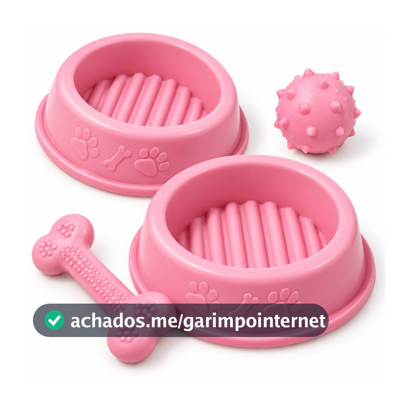 Kit Enxoval Pet Comedouro e Bebedouro Anti Formiga Pote Ração Cachorro Gato + Brinquedo Osso Bolinha