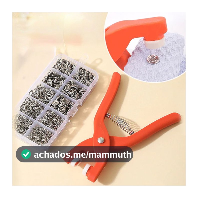 Alicate Aplicador com 160 Botões de Pressão de Metal, Kit Completo para Roupas
