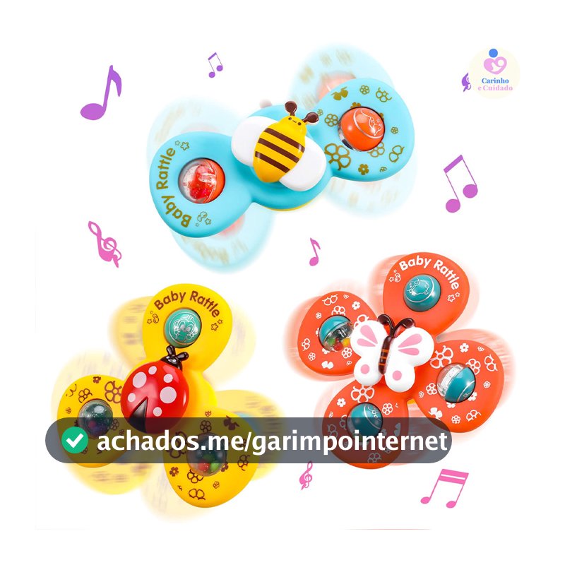 Kit 3 Brinquedo Sensorial para Bebê - Ventosa Adesiva Gira Spinner Atividade Educativa