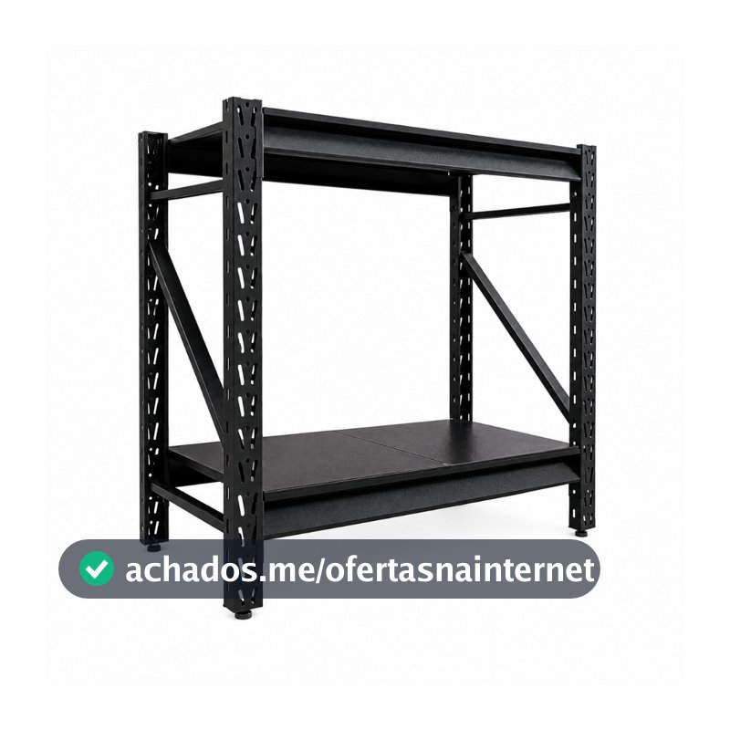 Estante de Aço Reforçada 2 Prateleiras 150kg por Nível Empilhável para Estoque Preto BAFF
