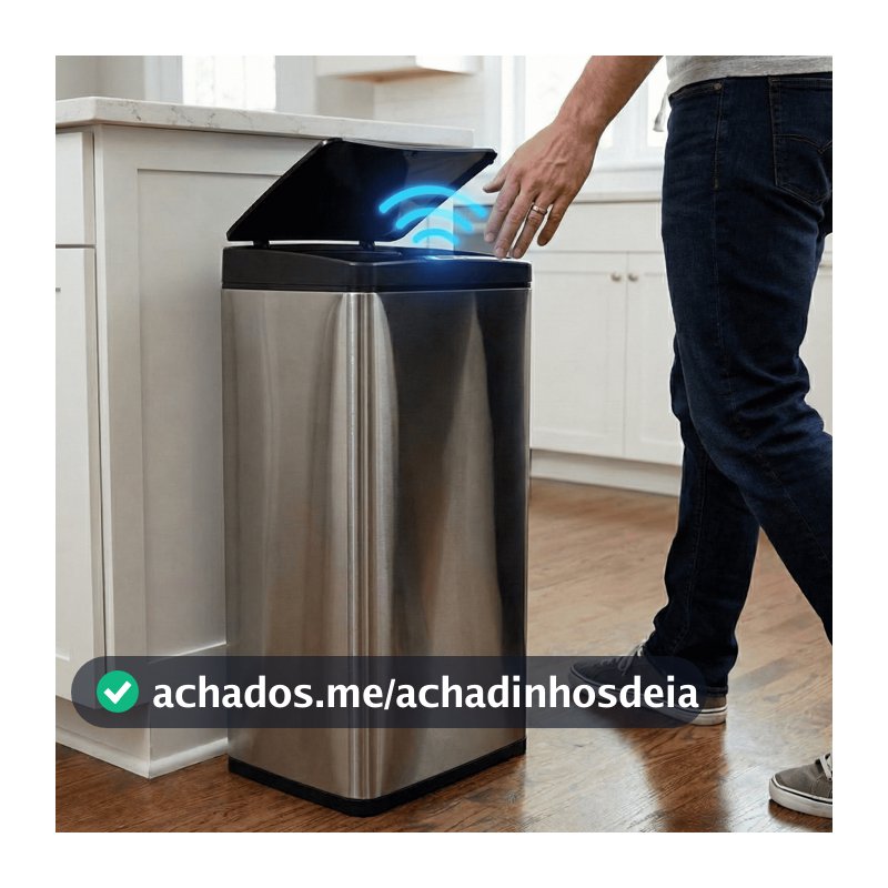 Lixeira Cozinha Automática Sensor Inteligente Aço Inox 50 Litros Premium