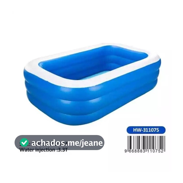 Piscina Inflável Retangular Familiar com Laterais Extra Largas em PVC Azul