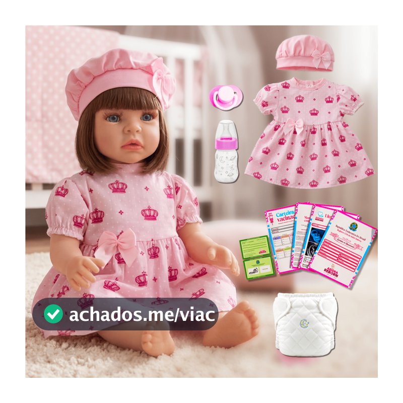 Boneca Bebê Reborn Vestido Coroa Rosa Realista Em Silicone Menina Original Pode dar Banho
