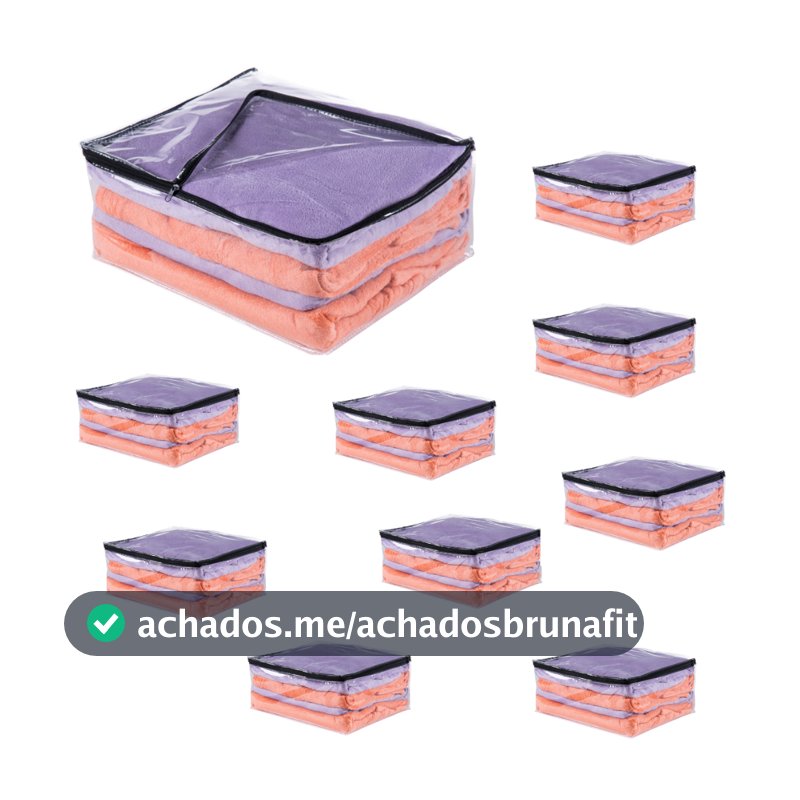Kit 10 Saco Organizador Multiuso Embalagem Transparente Edredom Coberta Toalhas de Pvc e Ziper Preto