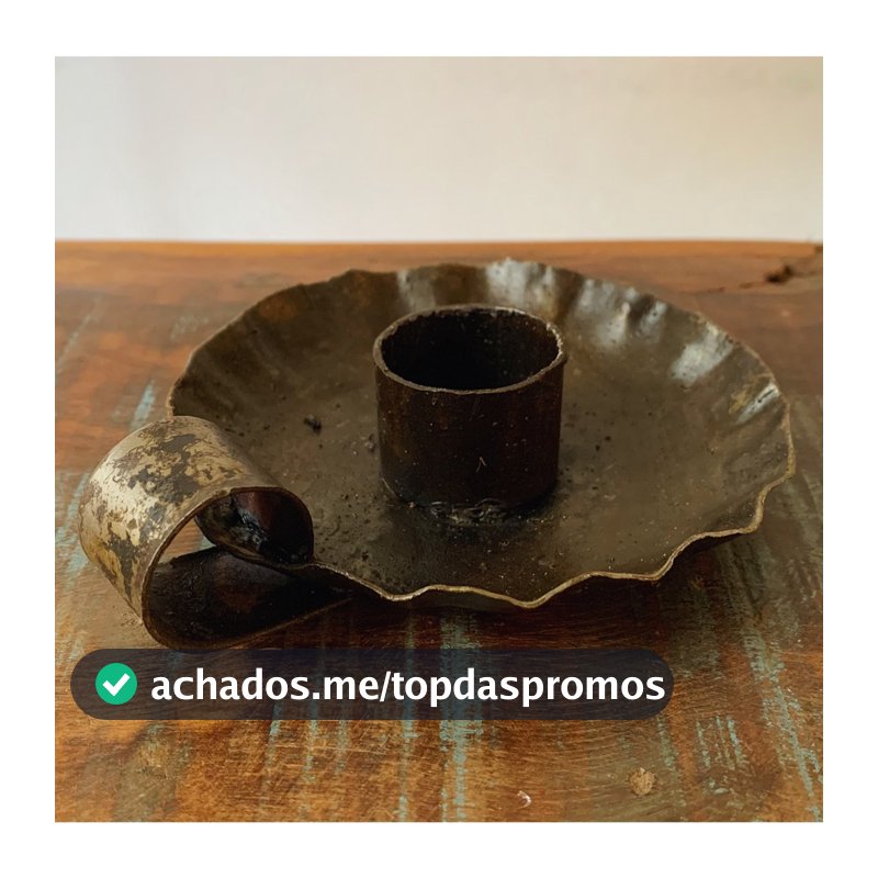 Castiçal Para Segurar Com A Mão Em Latão Artesanal Pratinho Ondulado E Tubo