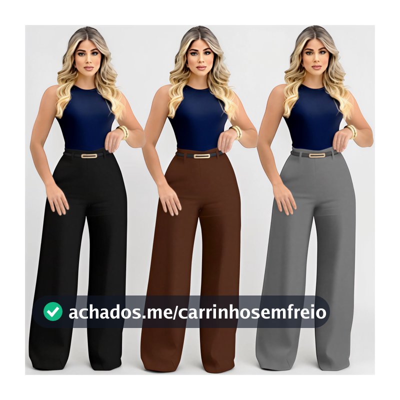 Kit 2 Calça Pantalona Alfaiataria Premium Feminina Wide Leg Com Cinto Bolso e Ziper Lateral PROMOÇÃO