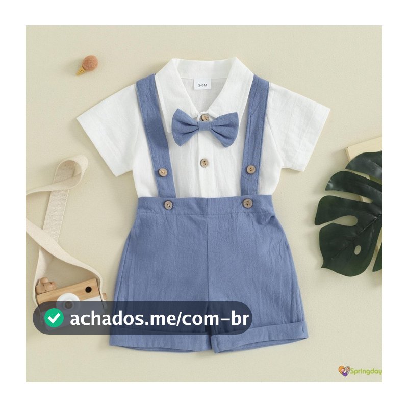Conjunto de Macacão de Manga Curta com Gravata Borboleta e Shorts para Bebês Meninos,0-24 Meses