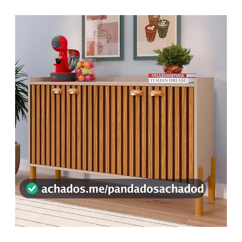 Buffet Aparador Chicago Cancun 4 Ou 3 Portas Hall de Entrada Puxador Concha 2 Prateleiras Decoração Sala Cozinha