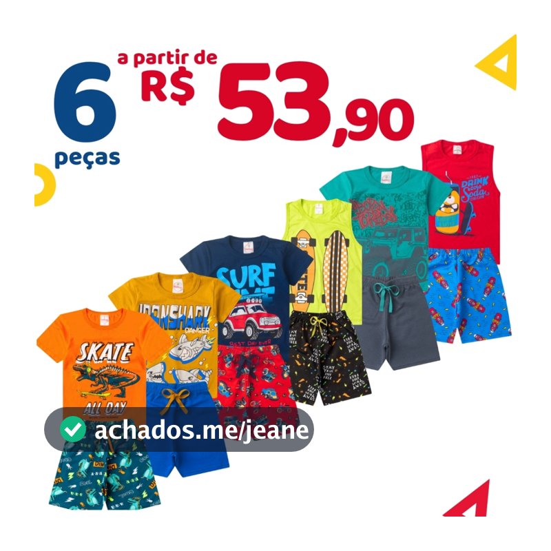 Kit 6 Peças Roupa Infantil Menino Verão Conjunto Criança Masculino Promoção