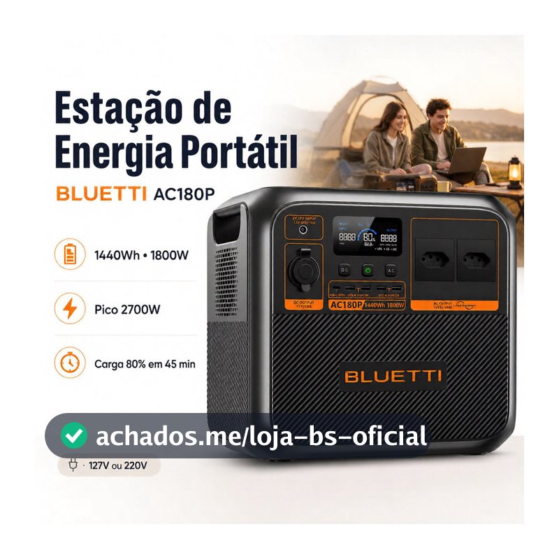 BLUETTI AC180P Estação de Energia Portátil 1440Wh 1800W Pico 2700W Gerador Solar 127V/220V