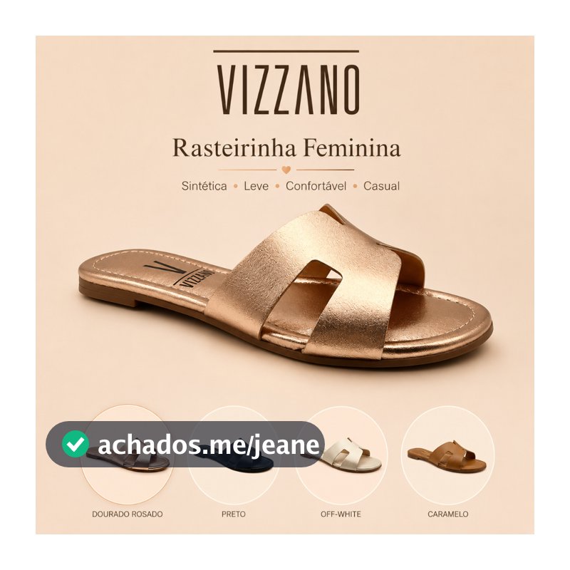 Sandália Rasteirinha Vizzano Feminina Sintética Leve Confortável Casual